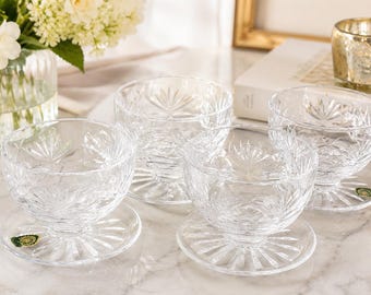 Vintage Waterford Crystal Clare Footed Dessert Bowls Set of 4, Cut Crystal Dessert Cups, Ice Cream Bowls, Elegant Serving