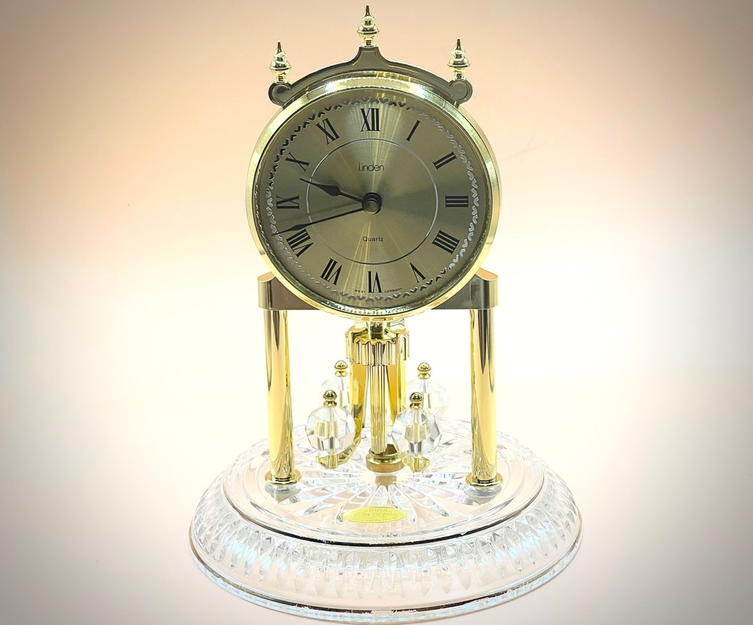 The Linden Lead Crystal Anniversary Clock With Dome and Crystal Base Etsy