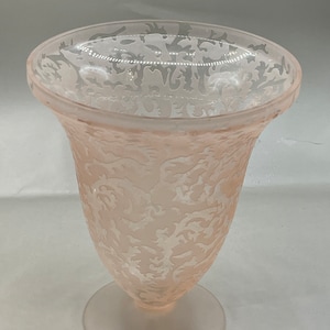 Vintage Light Pink Vase Frosted Etched Glass ~ Unique Fun Pink Decorative Vase ~ Home Decor