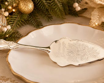 Vintage Silver Plate Cake Server: "Season's Greetings" Etched Design