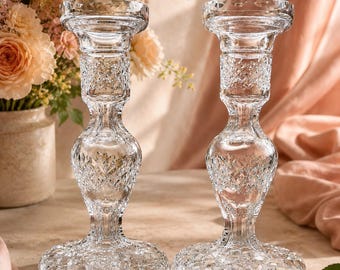 Set of Two Waterford Candlestick Holders ~ Crisscross Fan Style