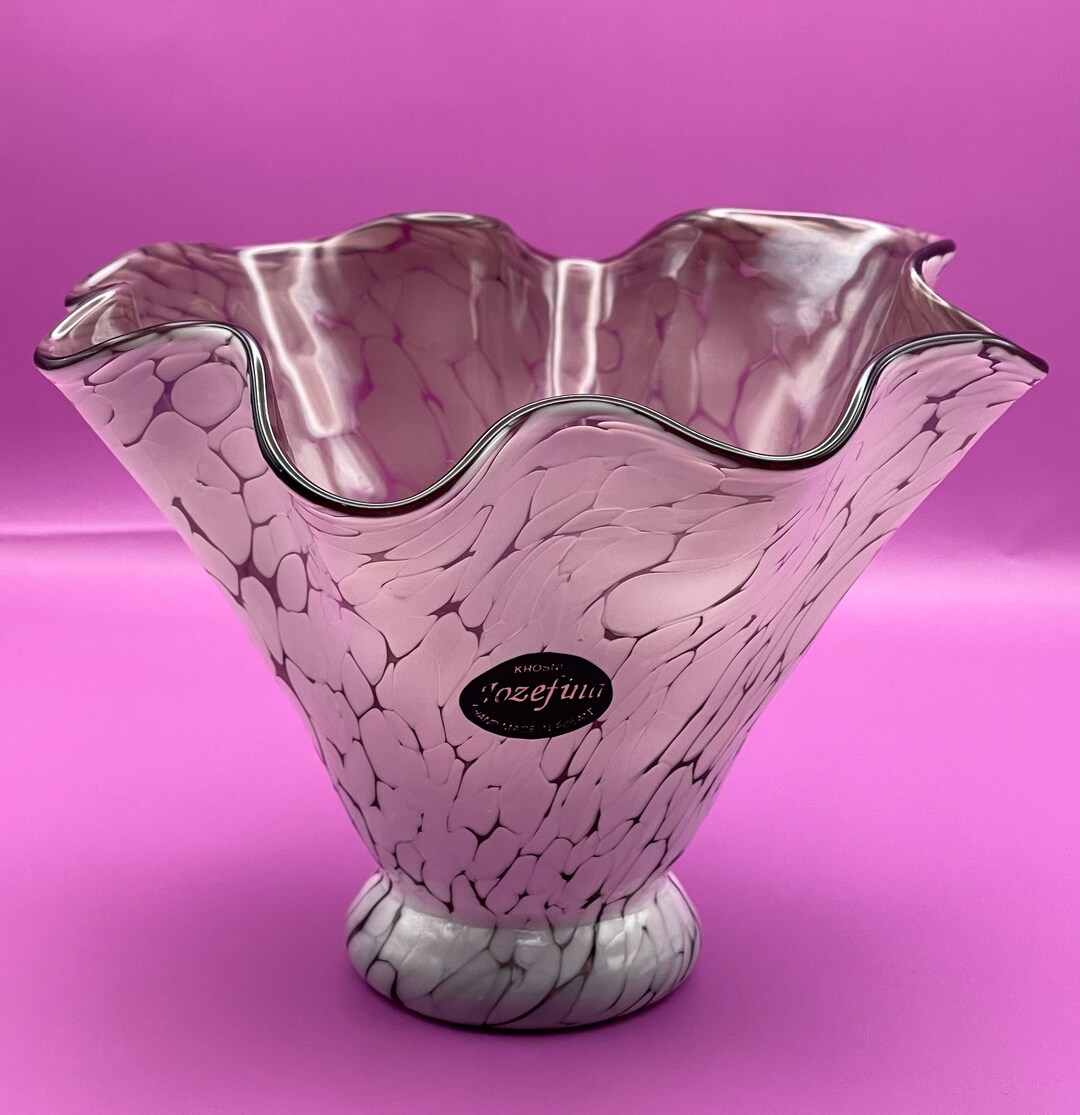 Jozephina Krosno Poland Purple Crackle Vase Glass Medium Size Bowl Hand