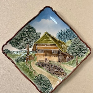 Large Cico West Germany Hanging Plate ~ 3D Farmhouse, Forest Decorative Plate