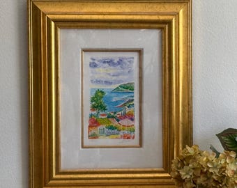 Jean-Claude Picot Serigrafía L'Escalier au Soleil, firmada y numerada 39/80, arte costero enmarcado