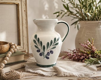 FORTEBRACCIO Ceramic Italian Pitcher/Creamer 6" ~ Hand Painted Olives