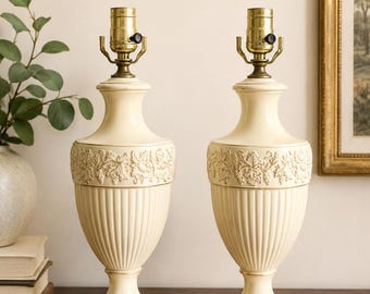 Pair of Vintage (1930-1960) Wedgewood Creamware Table Lamps ~ Edme Vine