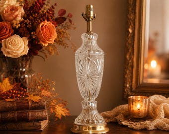 Romantic Clear Cut Glass Lamp with Brass Base