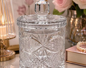 Vintage Crystal Clear Heavy Biscuit Jar and Lid ~ Polish 24% Lead Crystal