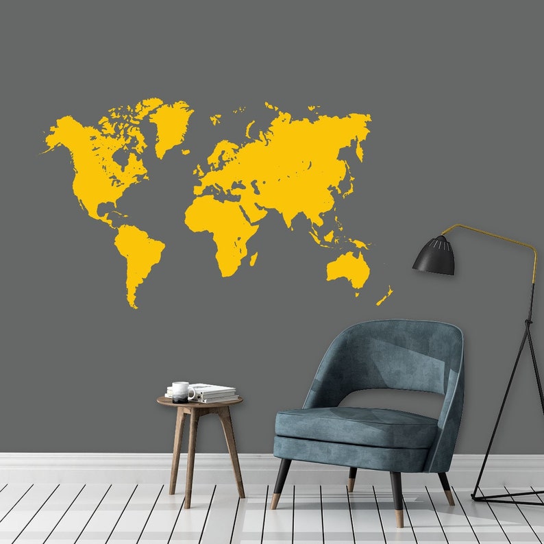 Unique Wall Decal, World Map in Contour Cut Design, Perfect Home Décor ...