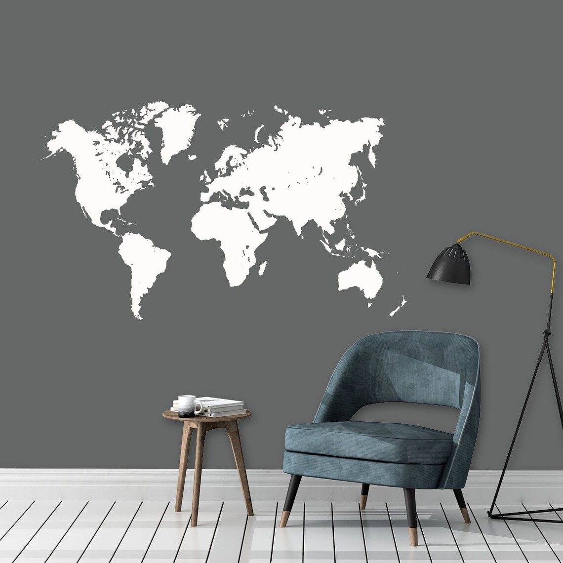Unique Wall Decal, World Map in Contour Cut Design, Perfect Home Décor ...
