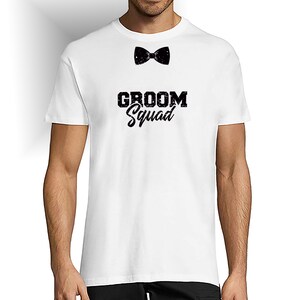 Camiseta de cuello redondo de soltero &quot;Groom Squad&quot;.