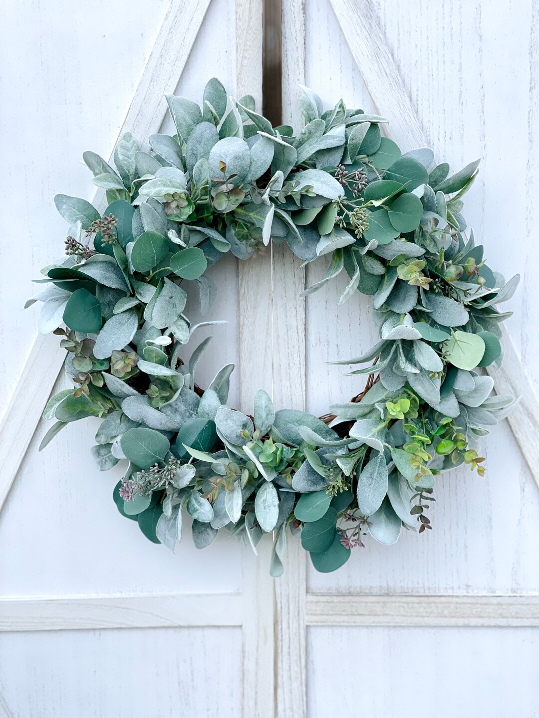 Lamb's Ear and Eucalyptus Wreath for Front Door, Year Round Farmhouse ...