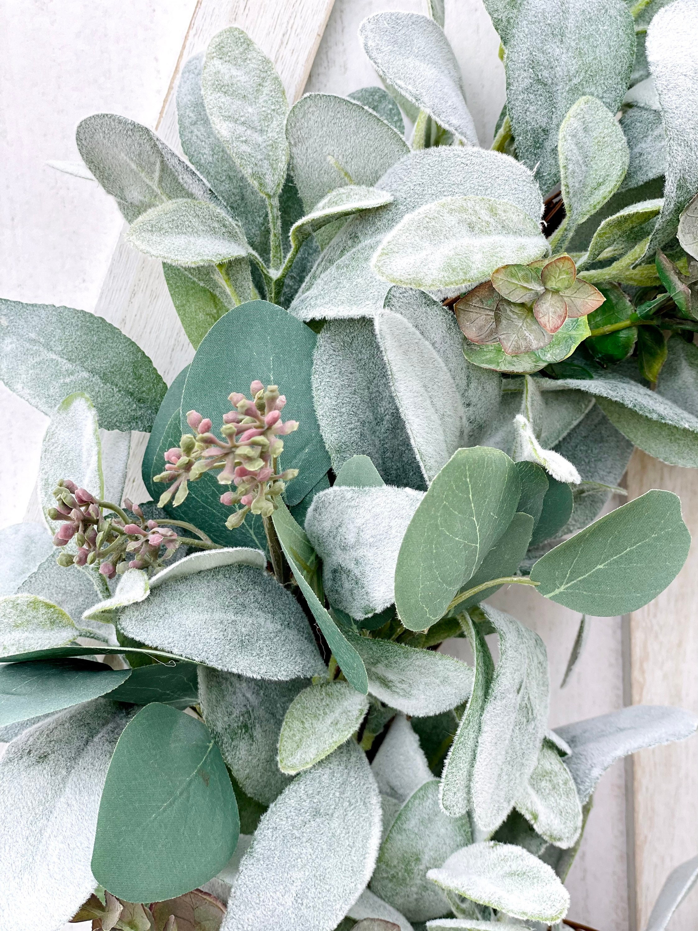 Lamb's Ear and Eucalyptus Wreath for Front Door, Year Round Farmhouse ...