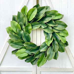 Magnolia Leaves Wreath For Front Door,  Faux Greenery Wreath, Farmhouse Decor, Year Round Wreath, All Seasons