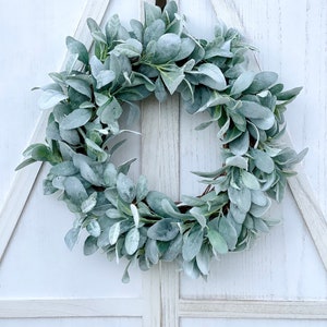 Lamb’s Ear Wreath, Farmhouse Decor For Front Door, Spring Greenery Wreath, Year Round Wreath, Minimalist Wreath