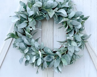 Lamb’s Ear Wreath, Farmhouse Decor For Front Door, Spring Greenery Wreath, Year Round Wreath, Minimalist Wreath