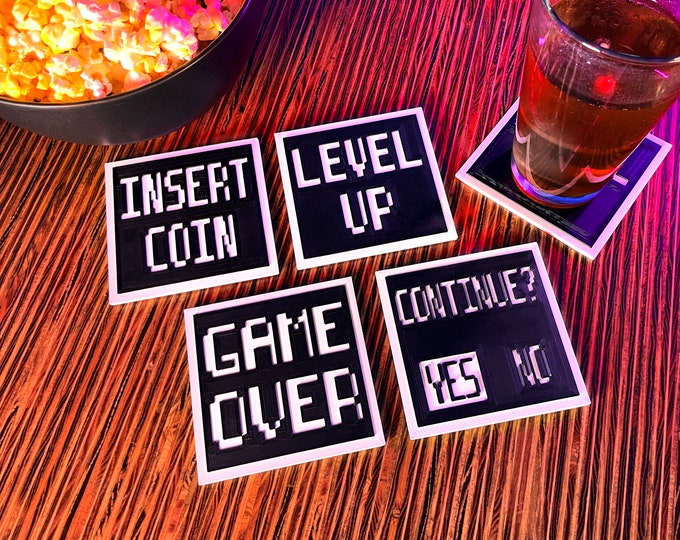 8-Bit Arcade Retro Video Game Drink Coaster 4 piece Set