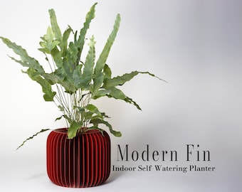 Modern Fin Planter - Indoor Pot - Self-Watering Planter - fits 4” nursery pot plant