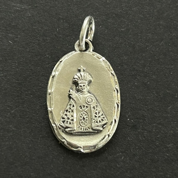 Vintage Sterling Silver Infant Of Prague Small Pendant/Charm, Signed Creed, Sacred Heart on Reverse, Vintage Baby Jesus Sterling Charm