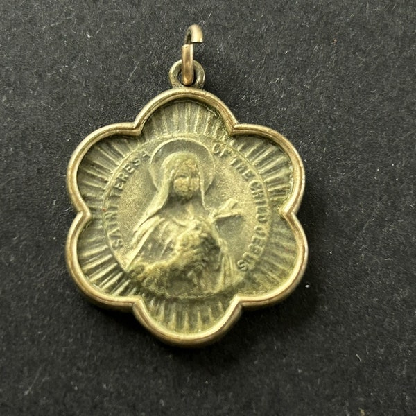 Antique Religious St Therese Medal/Charm, Antique Framed Religious Medal, St Therese Pendant/Charm