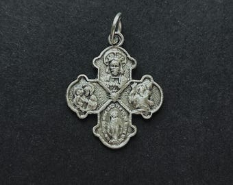 Vintage Small Sterling Silver 4Way Religious Medal, Vintage Religious Medal, Miraculous Mary, Sacred Heart Jesus, St Christopher, St Joseph