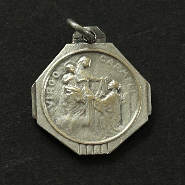 Antique Art Deco Virgo Carmeli Religious Medal/Charm, Sacred Heart Jesus On Reverse, Antique Virgo Carmeli Charm, Antique Catholic Medal