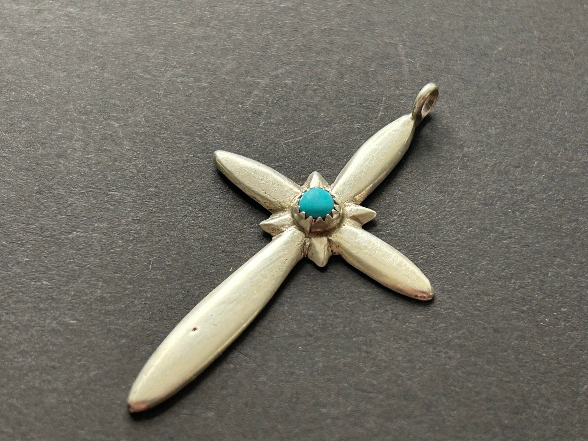 Vintage Sterling Cross Pendant Light Blue Stone Center Etsy