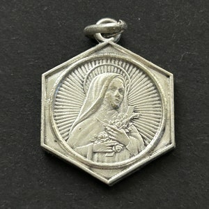 Antique French St Therese Religious Medal/Charm, Art Deco Style,  Charm of St Teresia, Small St Theresa Charm