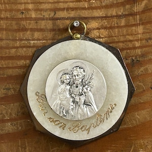 Antique French Baptism Religious Plaque, Antique Religious Plaque, Religious Home Decor, Antique Baptism Gift