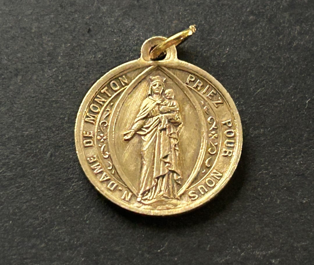 Antique Notre Dame De Monton Medal/charm, Veneration of the Virgin Mary ...