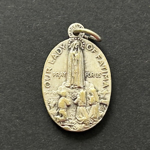 Vintage Our Lady of Fatima Religious Medal/Pendant, Our Lady of Fatima, Silver Plate over Brass, Vintage Religious Pendant, Made in Italy