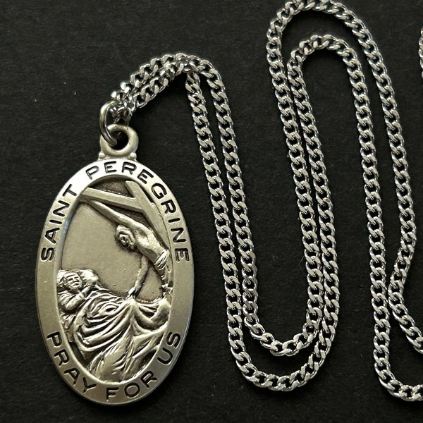 Vintage Sterling Silver St Peregrine Pendant/Necklace, Patron Saint For Cancer, AIDS, Other Life-Threatening Illnesses, Sterling Pendant