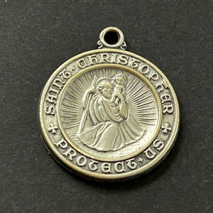 Vintage St Christopher Medal: Silver Plate Patron Saint for Travelers