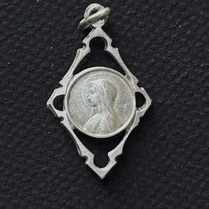 Antique Lourdes Pendant, Open Cut Style, Apparition of Mary on the Reverse, Old Antique French Lourdes Pendant, Religious Pendant