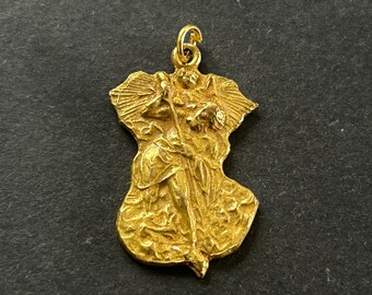 Vintage Gold Plate St Christopher Pendant: Religious Traveler Patron