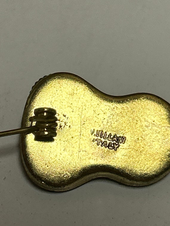 Vintage Micro Mosaic Floral Guitar Brooch, Brass … - image 7