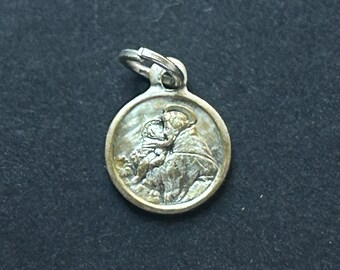 Vintage Tiny St Anthony Medal/Charm: Patron Saint of Lost Things, Silver Plate over Brass