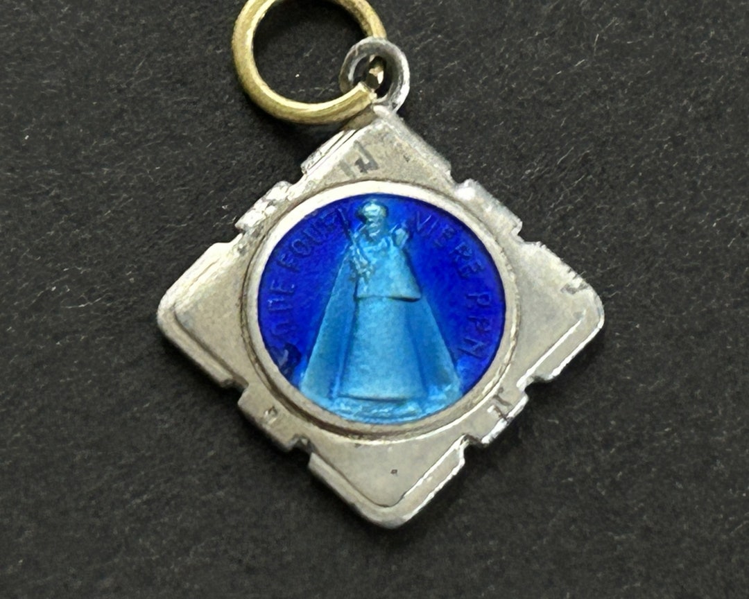 Vintage Notre Dame De Fourviere Pendant: Blue Enamel French Medal - Etsy