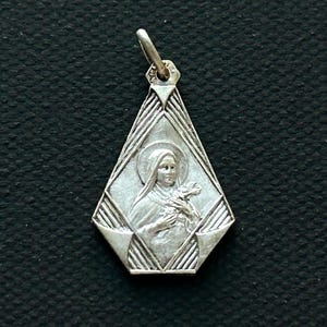 Antique French St Theresa Religious Medal, Art Deco St Theresa Medal, Silver Plate Over Brass, Antique Catholic Medal, Patron Saint Medal