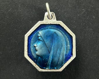 Vintage Blue Enamel Our Lady of Lourdes Medal: Catholic Pendant - Etsy