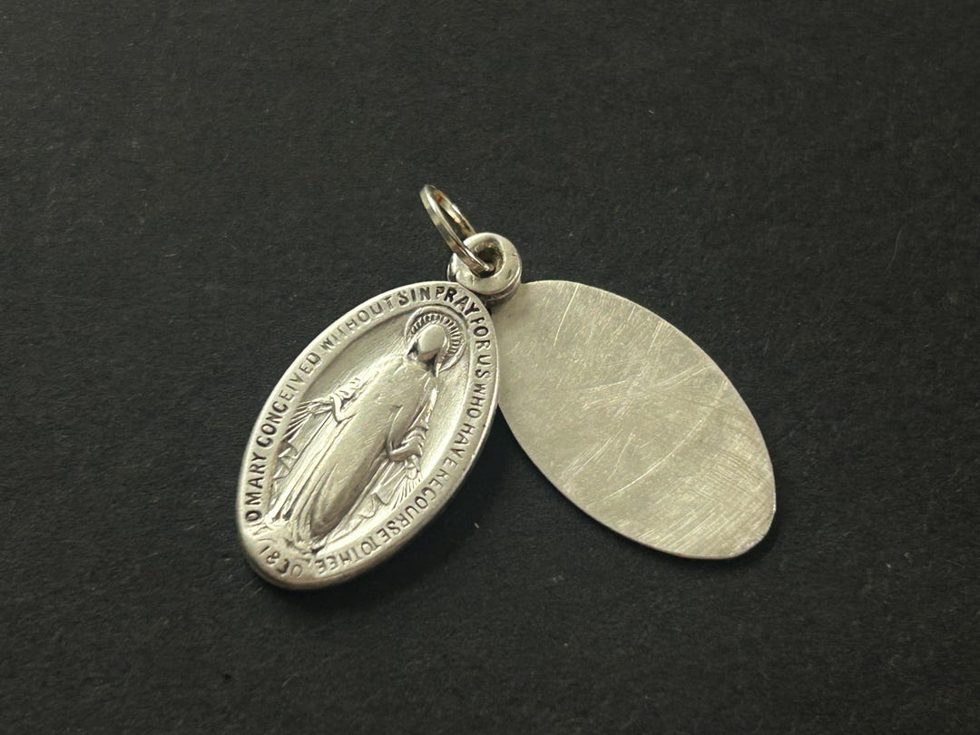 Vintage Sterling Silver Miraculous Mary Slide Medal, Virgin Mary Medal ...