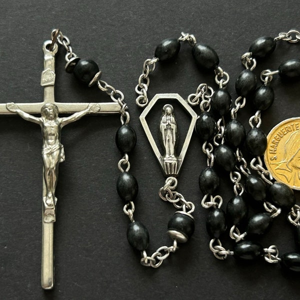 ROSARY BEADS WOOD PATTERNED BEAD BLACK main image 1