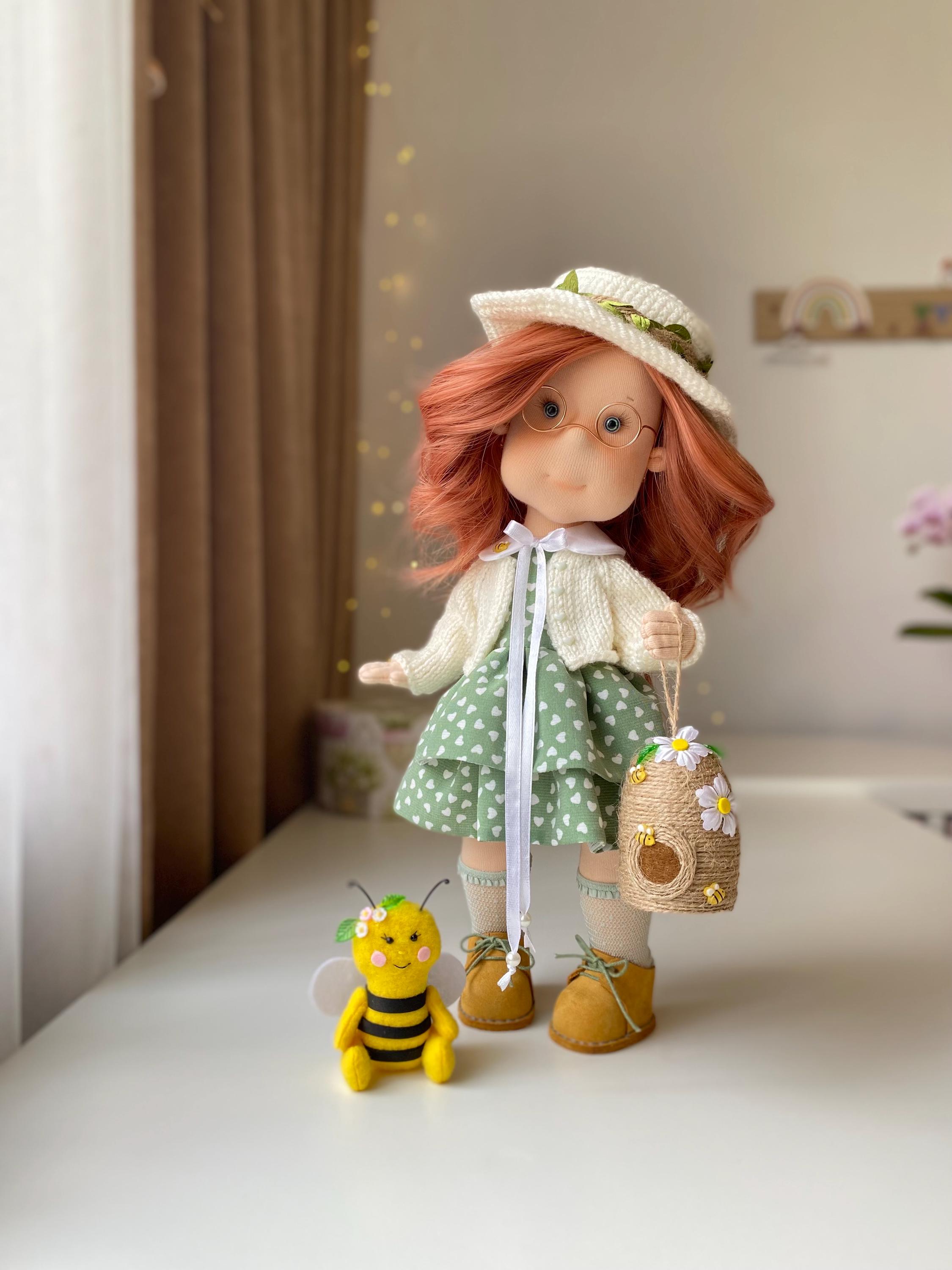 GIRL WITH A BEE - Handmade textile doll, Author's doll, Collectible doll, Interior doll, Unique doll, Play doll.