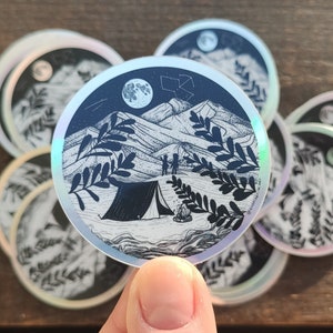 Stargazing Sticker: Holographic Night Sky Camping