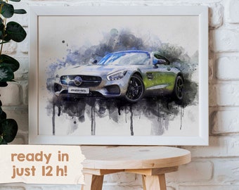 Personalized car portrait, Car lover gift, Custom watercolor car painting, Fathers day gift from daughter, New car gift, Car guy gift