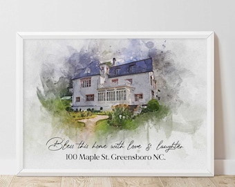 Portrait de maison sur mesure, Portrait de maison à l'aquarelle, Cadeau de pendaison de crémaillère, Cadeau d'appartement dans un nouvel appartement, Cadeau de première maison, Cadeau de clôture d'agent immobilier, Cadeau de déménagement