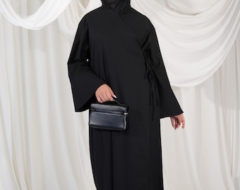 Cotton Linen Wrap Dress Abaya | Modest Maxi Kaftan | Breathable Summer Dress