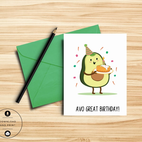 Avocado Birthday Card - Etsy
