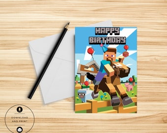 Mine Birthday Card - Video Game Birthday Card - Gamer Birthday Card - Pixel Card - Printable Card