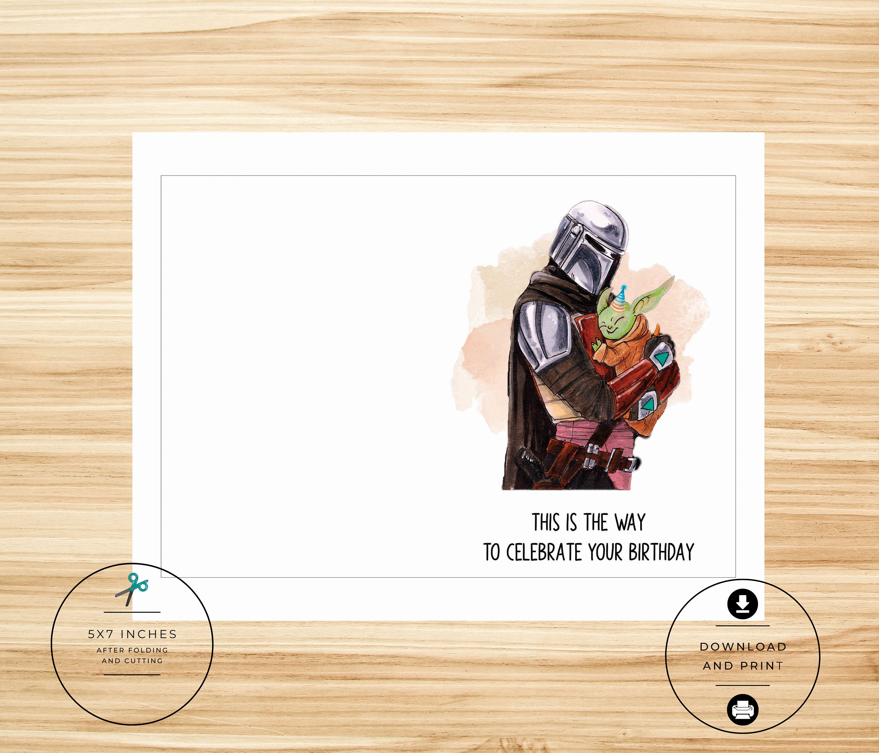 Star Wars Birthday Card Mandalorian Yoda Cute Birthday Card Nerdy Funny ...